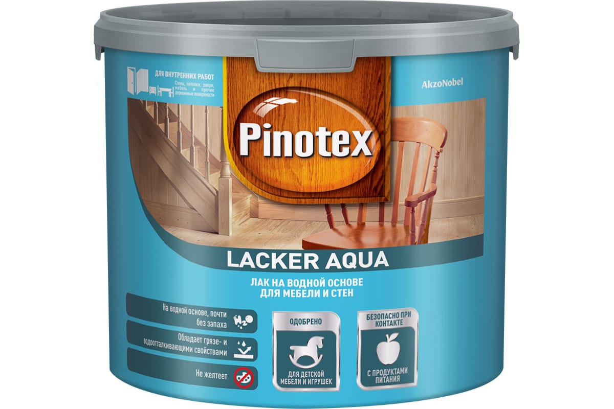 Лак для мебели и стен PINOTEX LACKER AQUA на водной основе, для внутренних работ